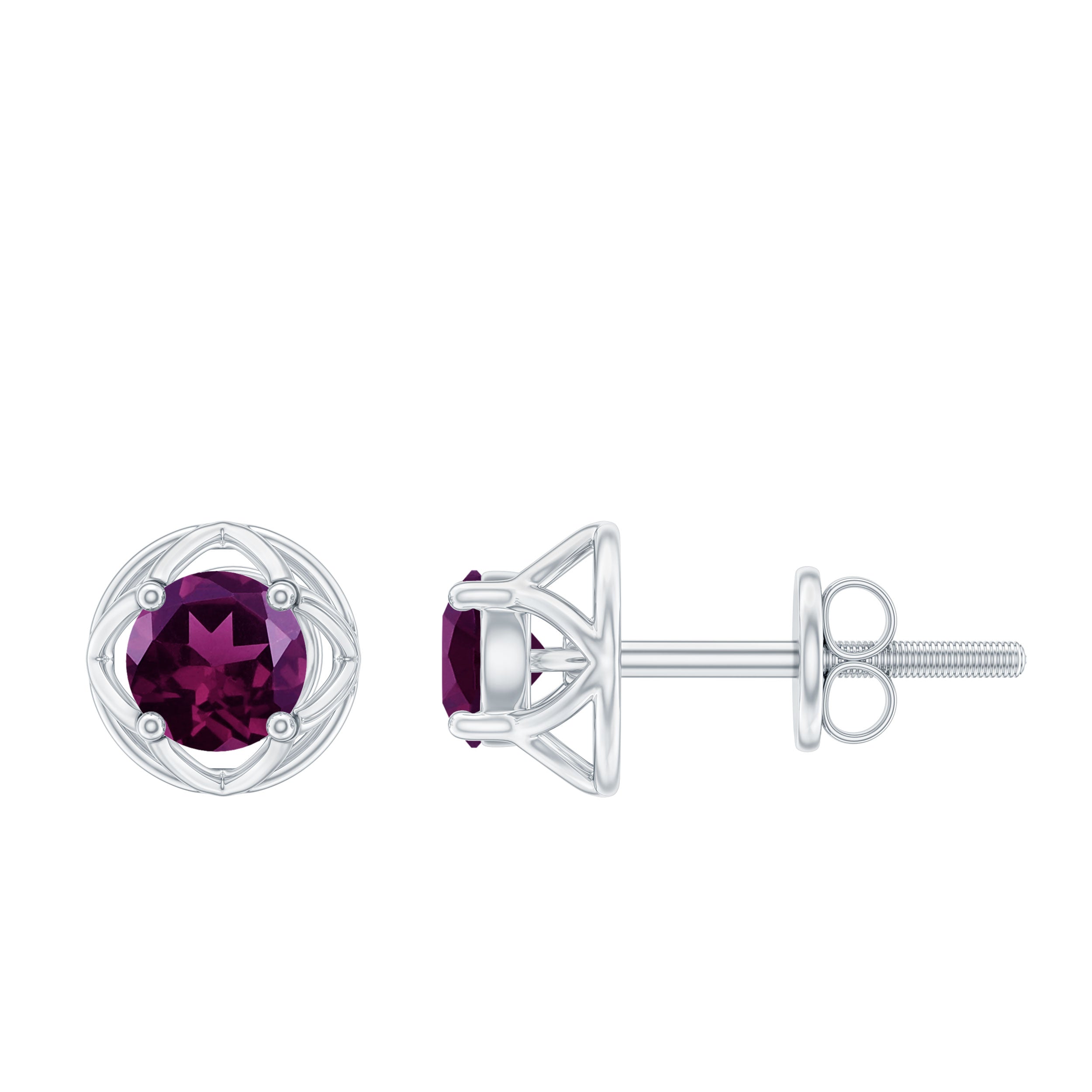 Solitaire Natural Rhodolite and Flower Stud Earrings Rhodolite - ( AAA ) - Quality - Rosec Jewels