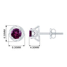 Solitaire Natural Rhodolite and Flower Stud Earrings Rhodolite - ( AAA ) - Quality - Rosec Jewels