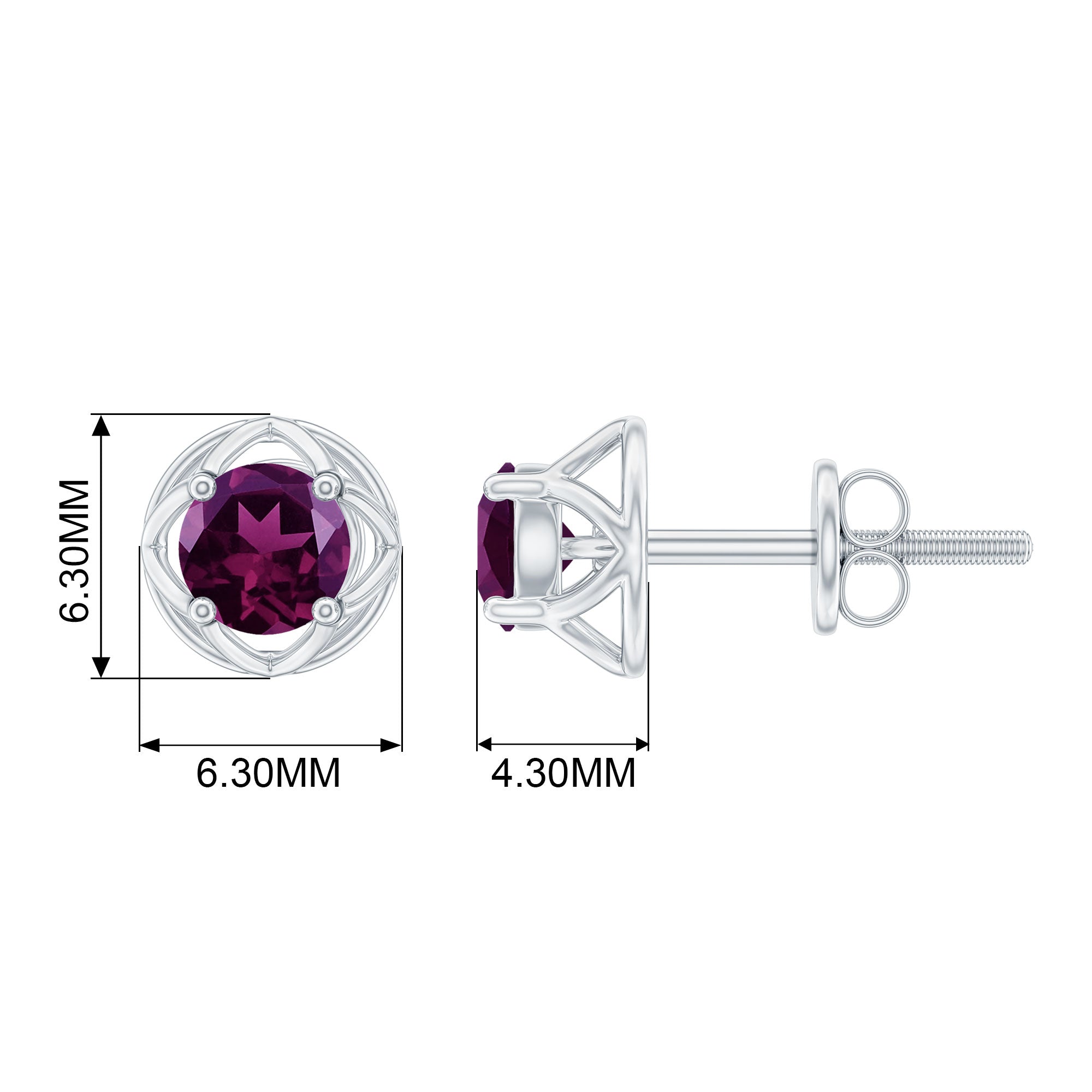 Solitaire Natural Rhodolite and Flower Stud Earrings Rhodolite - ( AAA ) - Quality - Rosec Jewels