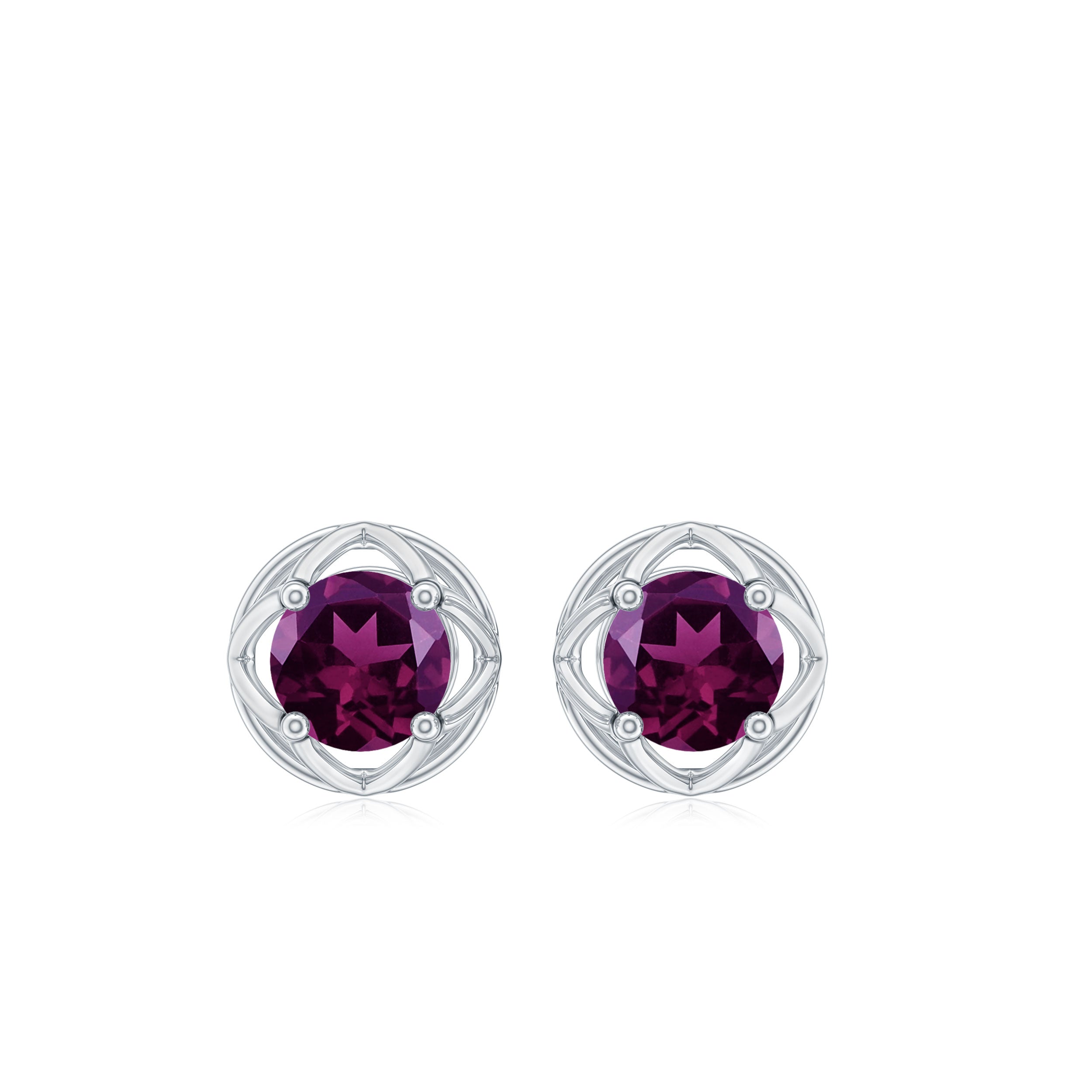 Solitaire Natural Rhodolite and Flower Stud Earrings Rhodolite - ( AAA ) - Quality - Rosec Jewels