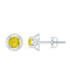 Round Shape Solitaire Yellow Sapphire Flower Stud Earrings Yellow Sapphire - ( AAA ) - Quality - Rosec Jewels