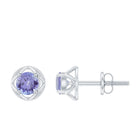 Round Tanzanite Solitaire Flower Stud Earrings Tanzanite - ( AAA ) - Quality - Rosec Jewels