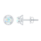 Simple Ethiopian Opal Solitaire Flower Stud Earrings Ethiopian Opal - ( AAA ) - Quality - Rosec Jewels