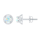 Simple Ethiopian Opal Solitaire Flower Stud Earrings Ethiopian Opal - ( AAA ) - Quality - Rosec Jewels