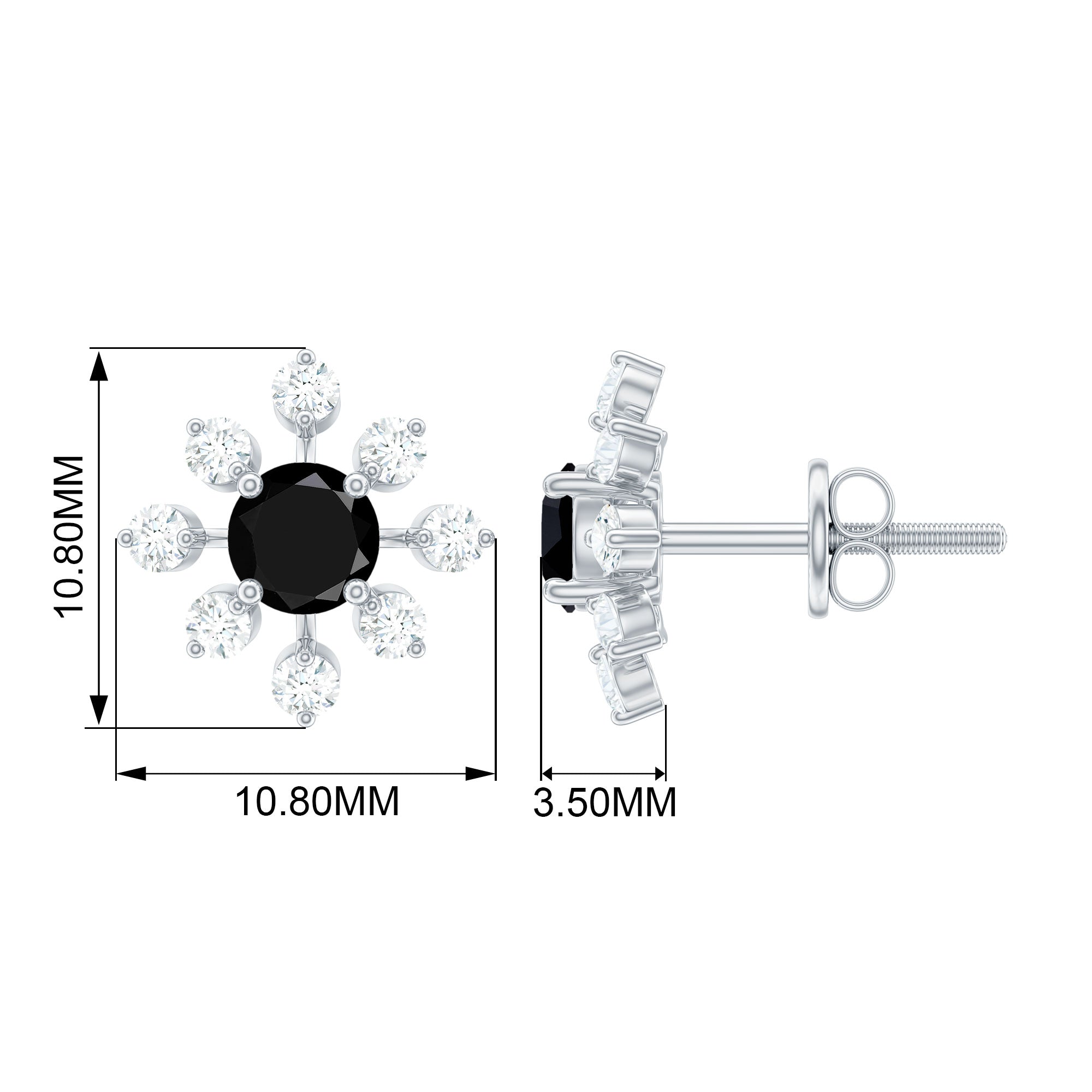 1.75 CT Natural Black Diamond and Diamond Flower Stud Earrings Black Diamond - ( AAA ) - Quality - Rosec Jewels