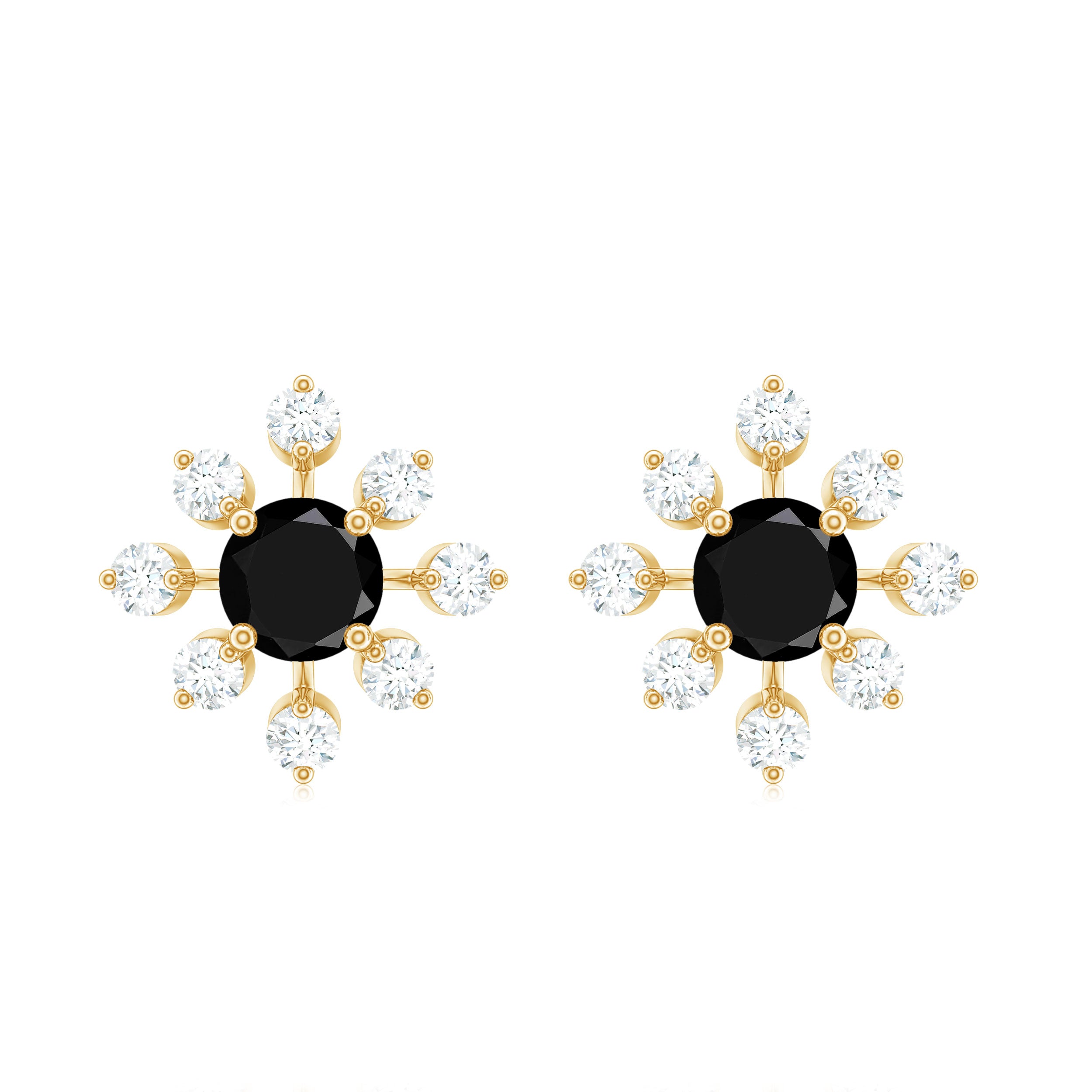 1.75 CT Natural Black Diamond and Diamond Flower Stud Earrings Black Diamond - ( AAA ) - Quality - Rosec Jewels