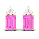 Solitaire Octagon Cut Pink Sapphire and Diamond Cluster Stud Earrings Pink Sapphire - ( AAA ) - Quality - Rosec Jewels