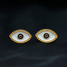 Enamel Evil Eye Gold Stud Earrings with Milgrains - Rosec Jewels