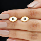 Enamel Evil Eye Gold Stud Earrings with Milgrains - Rosec Jewels