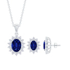 Classic Oval Cut Created Blue Sapphire and Moissanite Halo Jewelry Set Lab Created Blue Sapphire - ( AAAA ) - Quality - Rosec Jewels