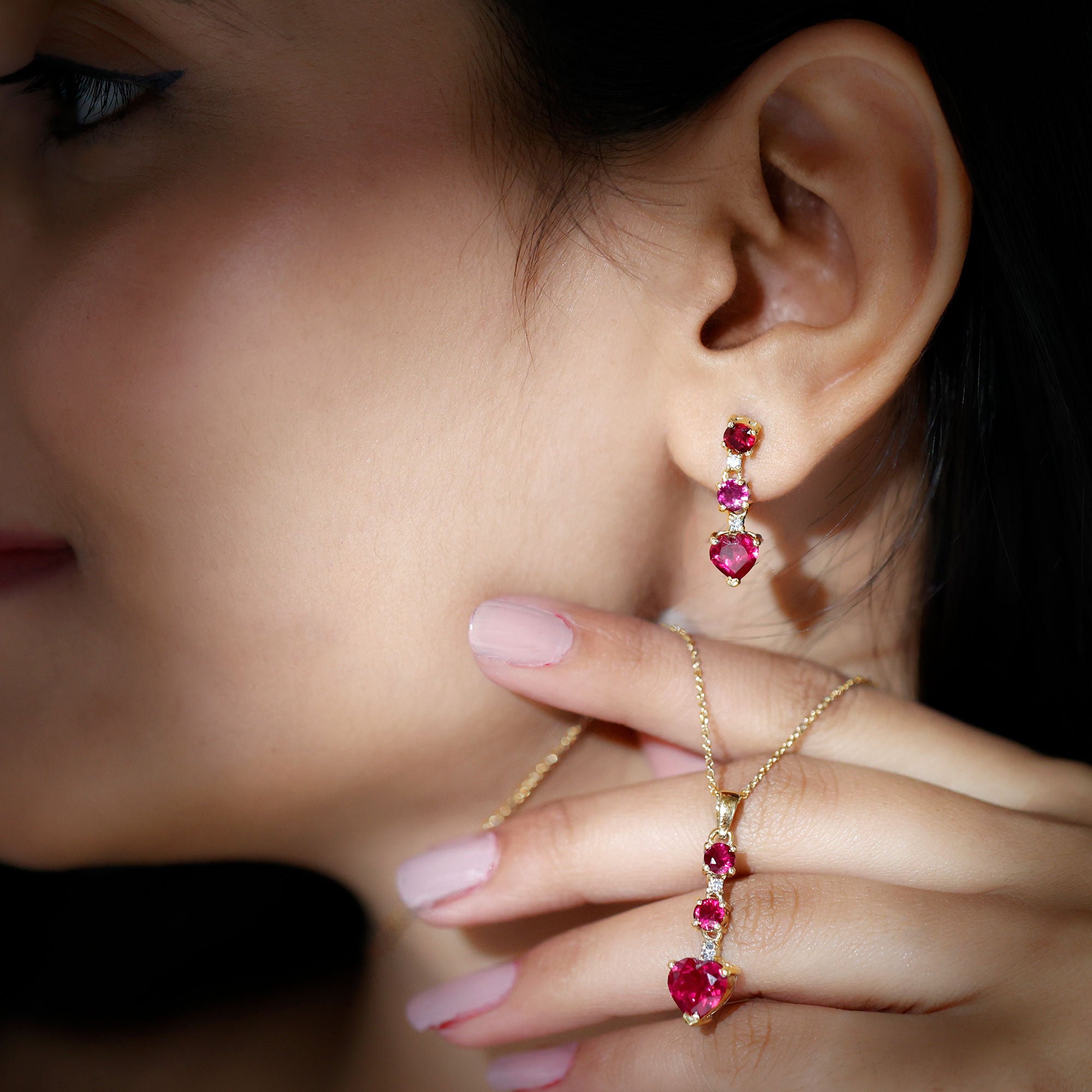 Rosec Jewels-Lab Created Ruby Heart and Zircon Dangle Jewelry Set