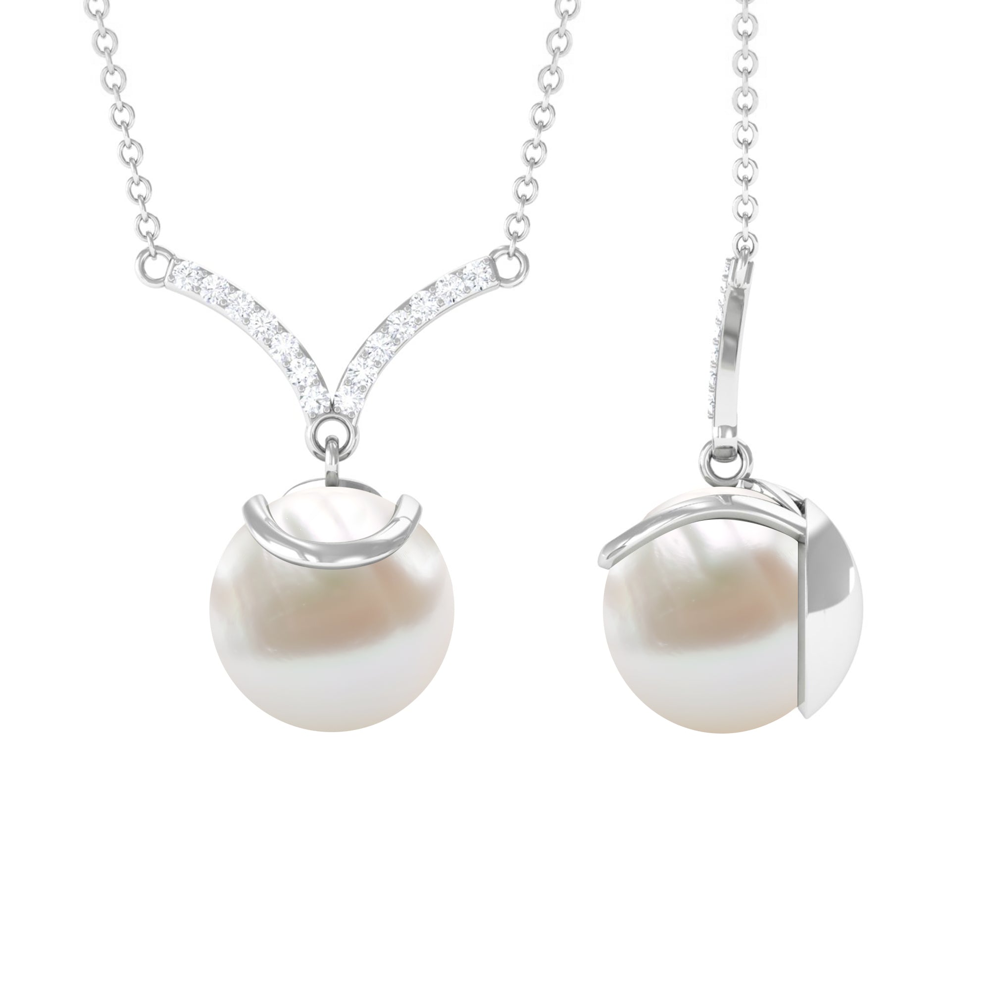 Rosec Jewels-Real Freshwater Pearl Drop Necklace with Diamond