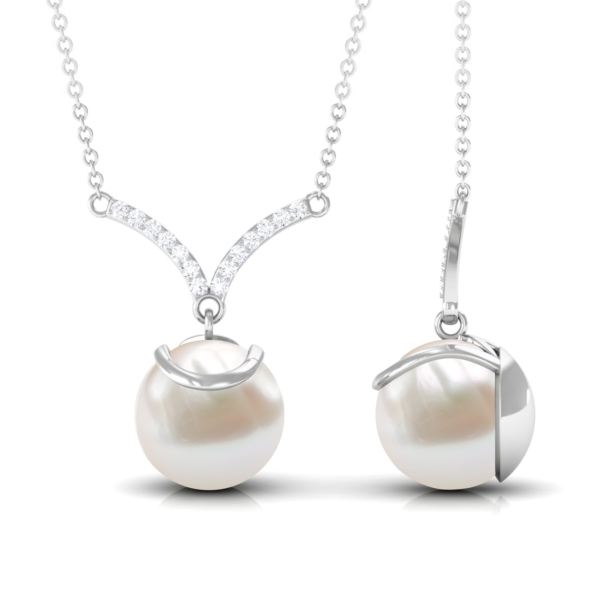 Rosec Jewels-Real Freshwater Pearl Drop Necklace with Diamond