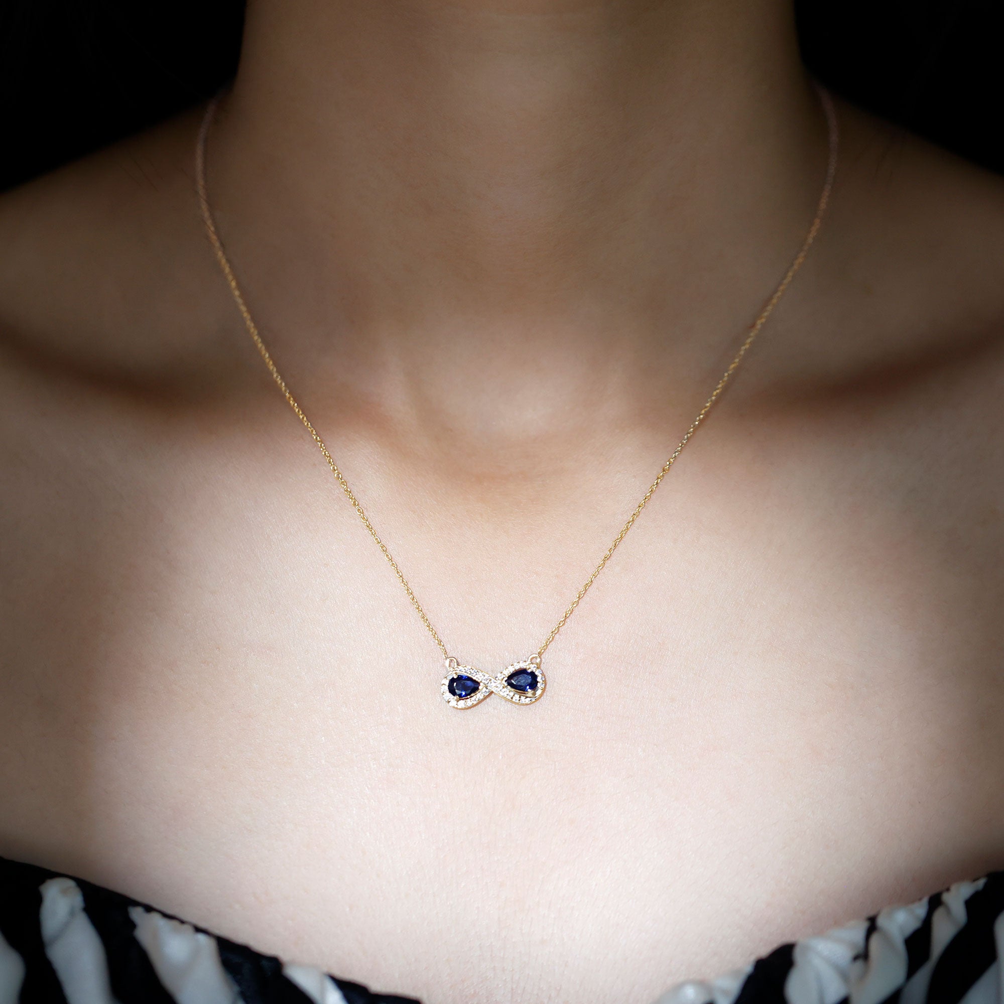 Lab Created Blue Sapphire Infinity 2 Stone Necklace With Diamond Accent Lab Created Blue Sapphire - ( AAAA ) - Quality - Rosec Jewels