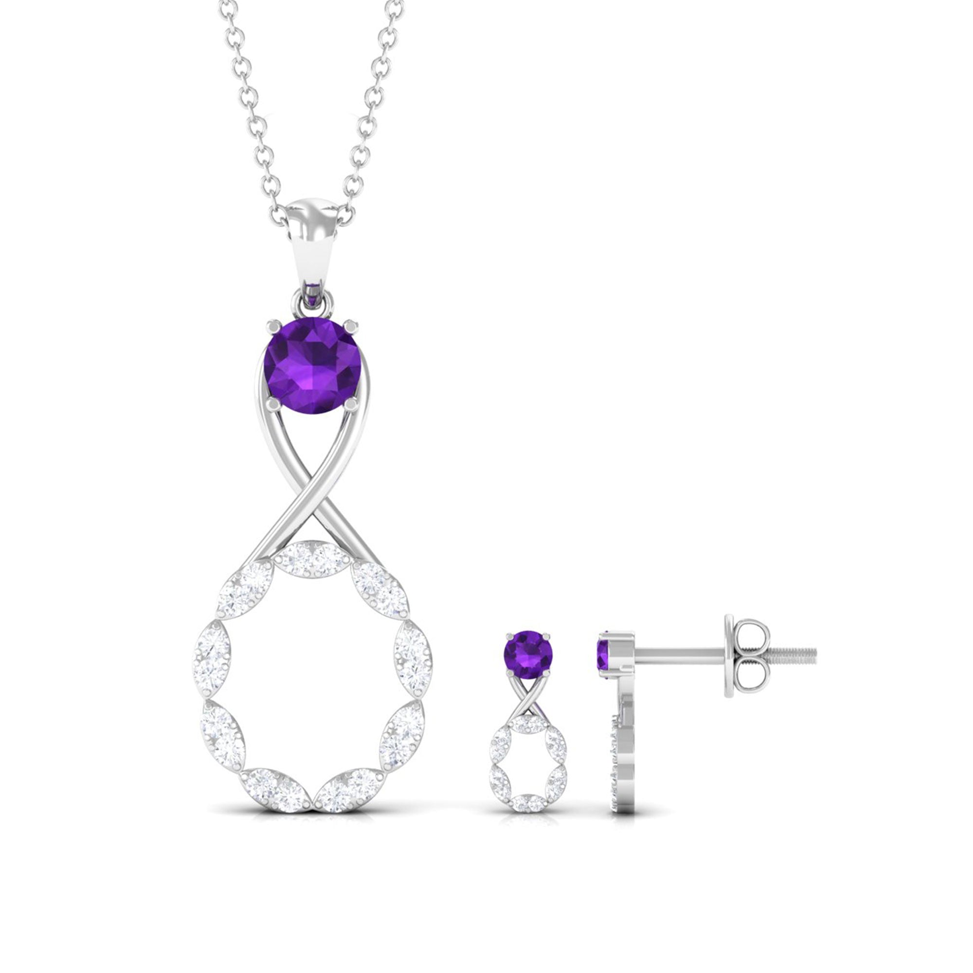 1.25 CT Amethyst and Diamond Infinity Pendant and Earrings Set Amethyst - ( AAA ) - Quality - Rosec Jewels