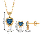 London Blue Topaz and Moissanite Minimal Heart Jewelry Set London Blue Topaz - ( AAA ) - Quality - Rosec Jewels