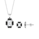 2 CT Art Deco Black Onyx and Moissanite Pendant Earrings Set Black Onyx - ( AAA ) - Quality - Rosec Jewels