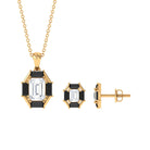 2 CT Art Deco Black Onyx and Moissanite Pendant Earrings Set Black Onyx - ( AAA ) - Quality - Rosec Jewels