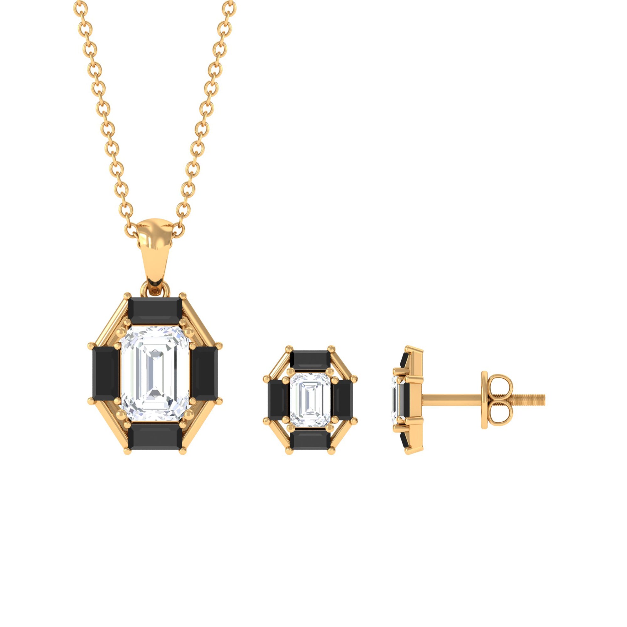 2 CT Art Deco Black Onyx and Moissanite Pendant Earrings Set Black Onyx - ( AAA ) - Quality - Rosec Jewels