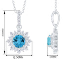 Round Swiss Blue Topaz Halo Pendant with Diamond Accent Bail Swiss Blue Topaz - ( AAA ) - Quality - Rosec Jewels