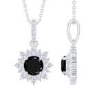 Round Created Black Diamond Halo Pendant with Diamond Lab Created Black Diamond - ( AAAA ) - Quality - Rosec Jewels