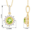 Round Peridot Halo Pendant with Diamond Accent Bail Peridot - ( AAA ) - Quality - Rosec Jewels