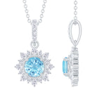 1.50 CT Natural Aquamarine Pendant with Diamond Halo Aquamarine - ( AAA ) - Quality - Rosec Jewels