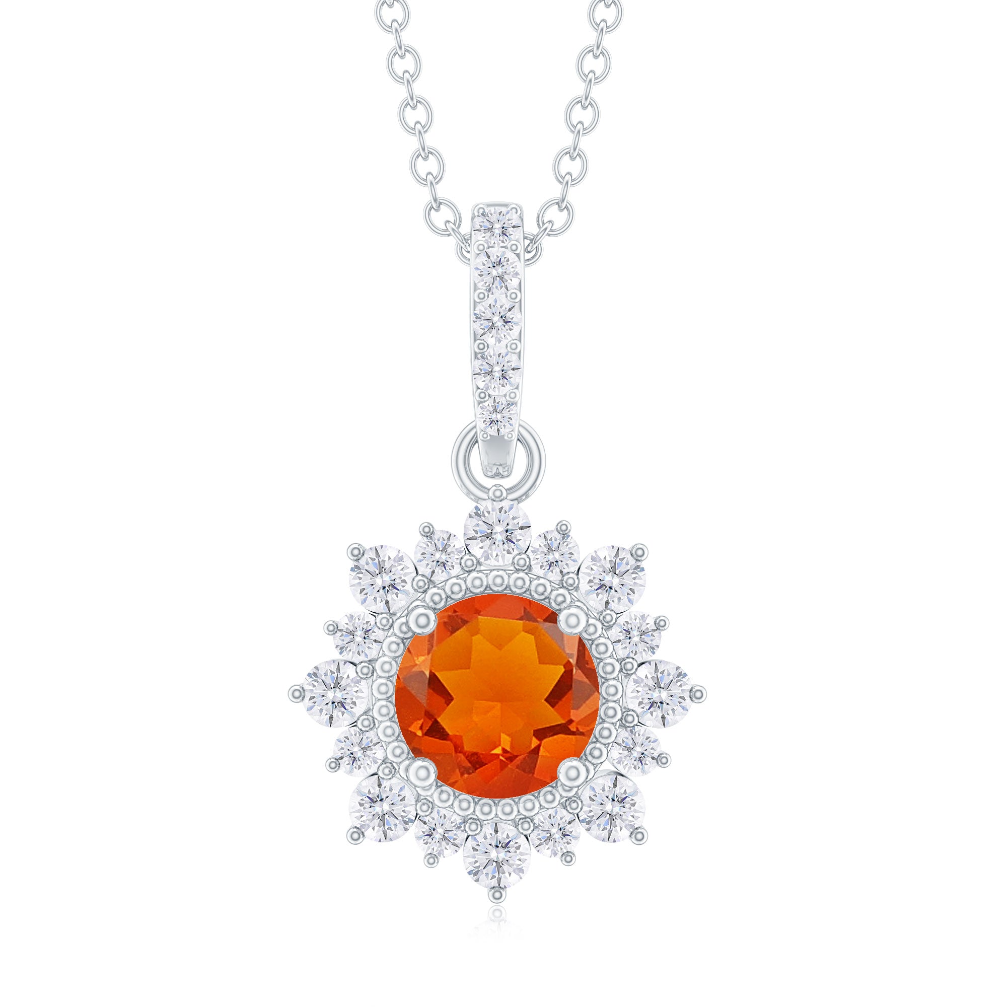 Designer sterling silver online orange fire opal cluster flower pendant