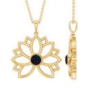 Bezel Set Black Opal Gold Flower Pendant Necklace Black Opal - ( AAA ) - Quality - Rosec Jewels