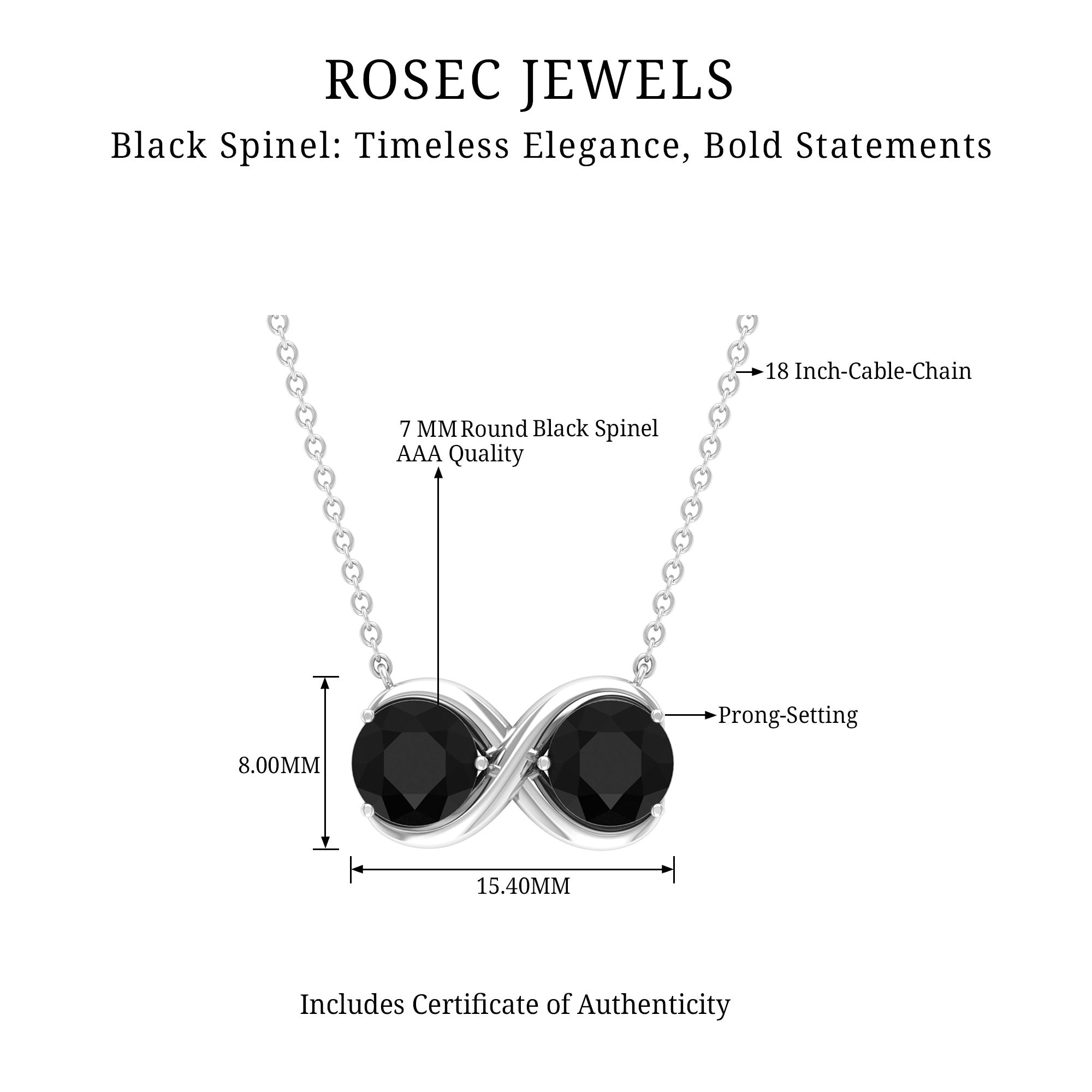 Round Black Spinel Two Stone Infinity Necklace Black Spinel - ( AAA ) - Quality - Rosec Jewels