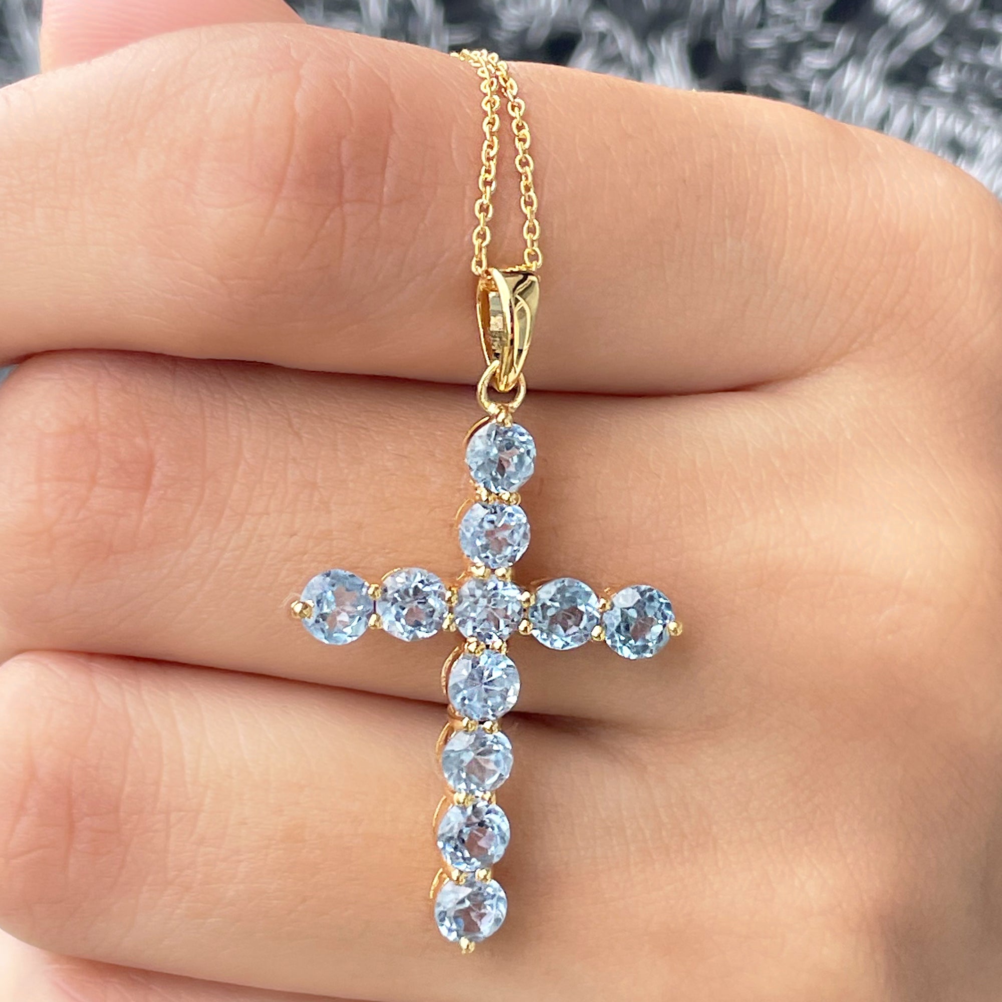 2.75 CT Natural Aquamarine Cross Pendant Necklace Aquamarine - ( AAA ) - Quality - Rosec Jewels