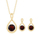 3 Prong Set Garnet Solitaire and Gold Infinity Jewelry Set Garnet - ( AAA ) - Quality - Rosec Jewels