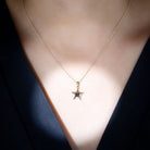 Created Blue Sapphire Star Pendant Necklace Lab Created Blue Sapphire - ( AAAA ) - Quality - Rosec Jewels