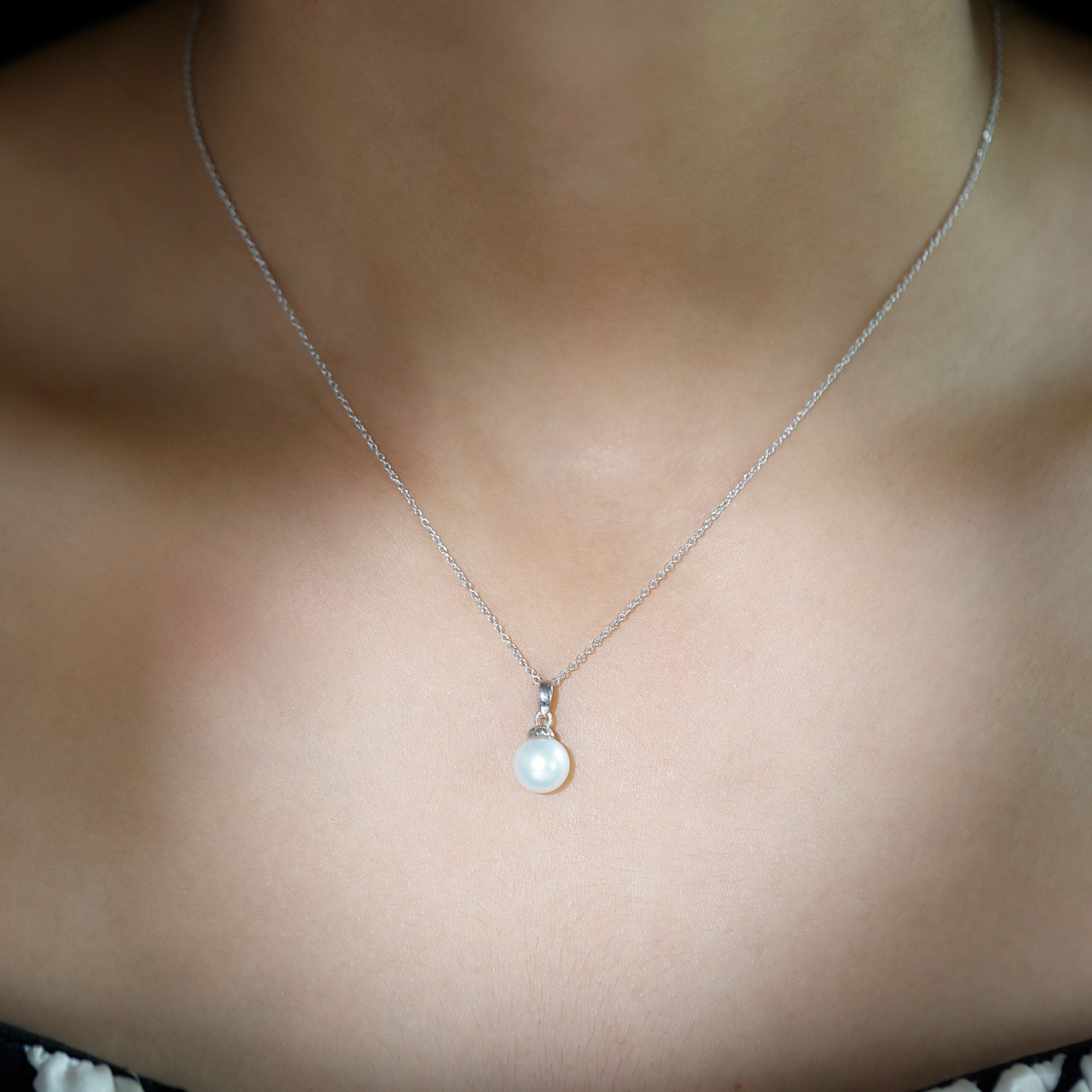 8 MM Round Freshwater Pearl Simple Solitaire Pendant Freshwater Pearl - ( AAA ) - Quality - Rosec Jewels