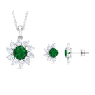 4.75 CT Emerald and Diamond Floral Pendant Earring Set Emerald - ( AAA ) - Quality - Rosec Jewels