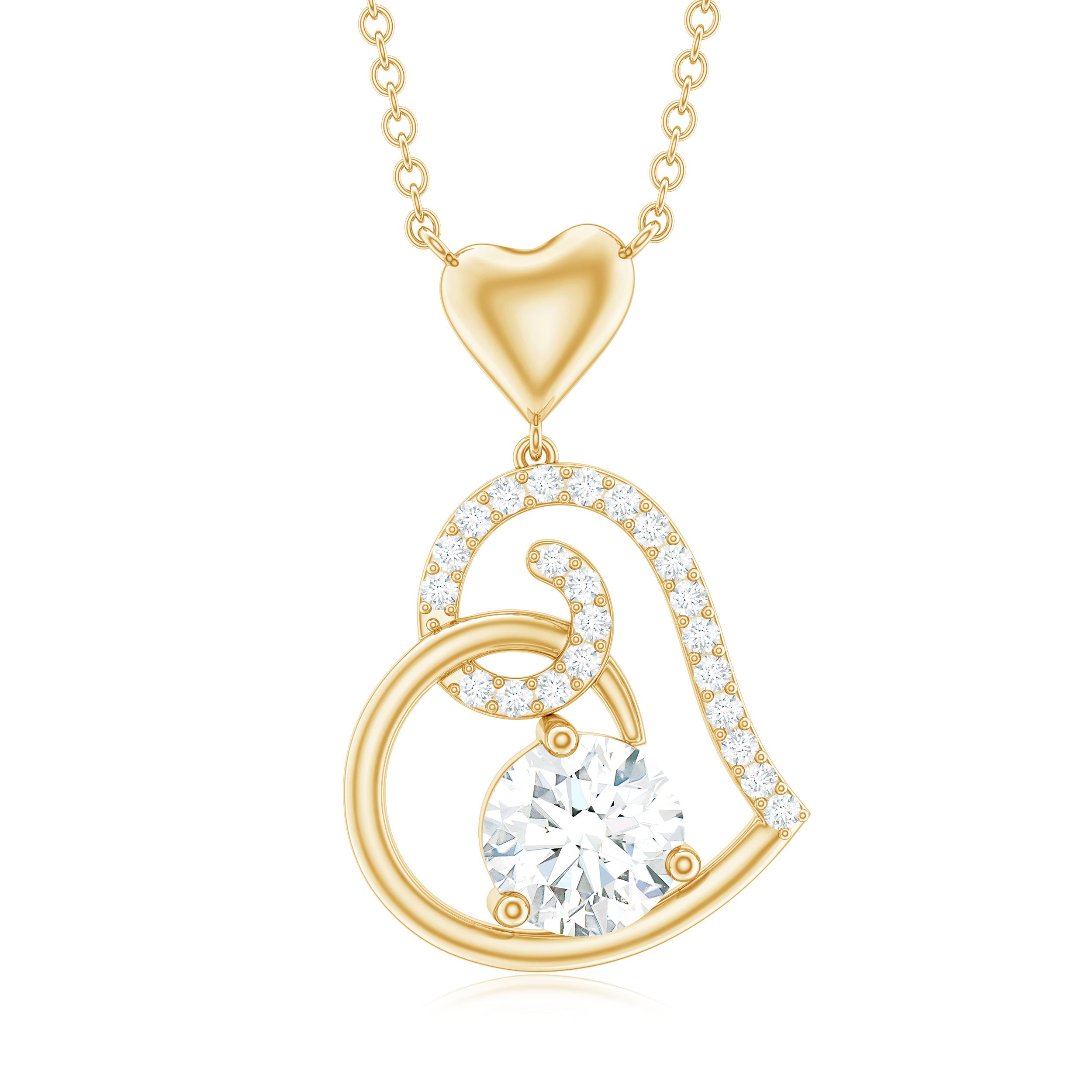 1.25 CT Cubic Zirconia and Gold Heart Pendant Necklace Zircon - ( AAAA ) - Quality - Rosec Jewels