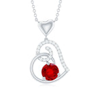 Lab Created Ruby Love Heart Drop Pendant Necklace With Diamond Accent Lab Created Ruby - ( AAAA ) - Quality - Rosec Jewels