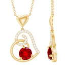 Lab Created Ruby Love Heart Drop Pendant Necklace With Diamond Accent Lab Created Ruby - ( AAAA ) - Quality - Rosec Jewels