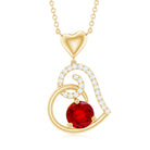 Lab Created Ruby Love Heart Drop Pendant Necklace With Diamond Accent Lab Created Ruby - ( AAAA ) - Quality - Rosec Jewels