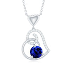 1.25 CT Created Blue Sapphire and Diamond Heart Drop Pendant Lab Created Blue Sapphire - ( AAAA ) - Quality - Rosec Jewels