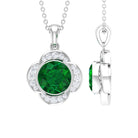 Lab Grown Emerald Flower Inspired Pendant Necklace With Diamond Lab Created Emerald - ( AAAA ) - Quality - Rosec Jewels