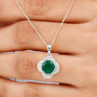 Lab Grown Emerald Flower Inspired Pendant Necklace With Diamond Lab Created Emerald - ( AAAA ) - Quality - Rosec Jewels