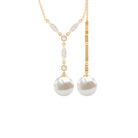 Lariat Style Diamond and Freshwater Pearl Drop Y Necklace Freshwater Pearl - ( AAA ) - Quality - Rosec Jewels