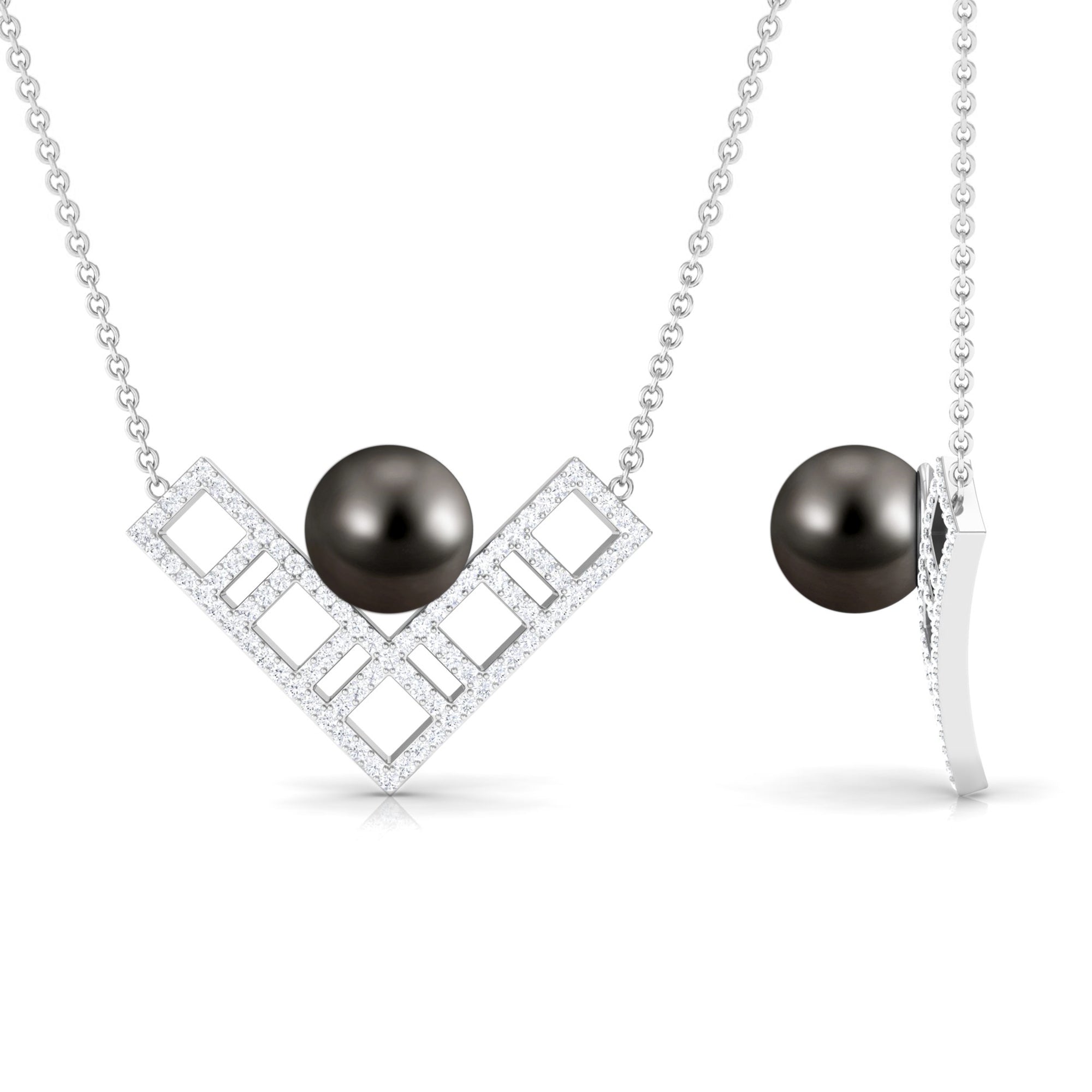 Diamond Contemporary Pendant with Tahitian Pearl Tahitian pearl - ( AAA ) - Quality - Rosec Jewels