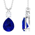 Created Blue Sapphire Teardrop Pendant Necklace Lab Created Blue Sapphire - ( AAAA ) - Quality - Rosec Jewels