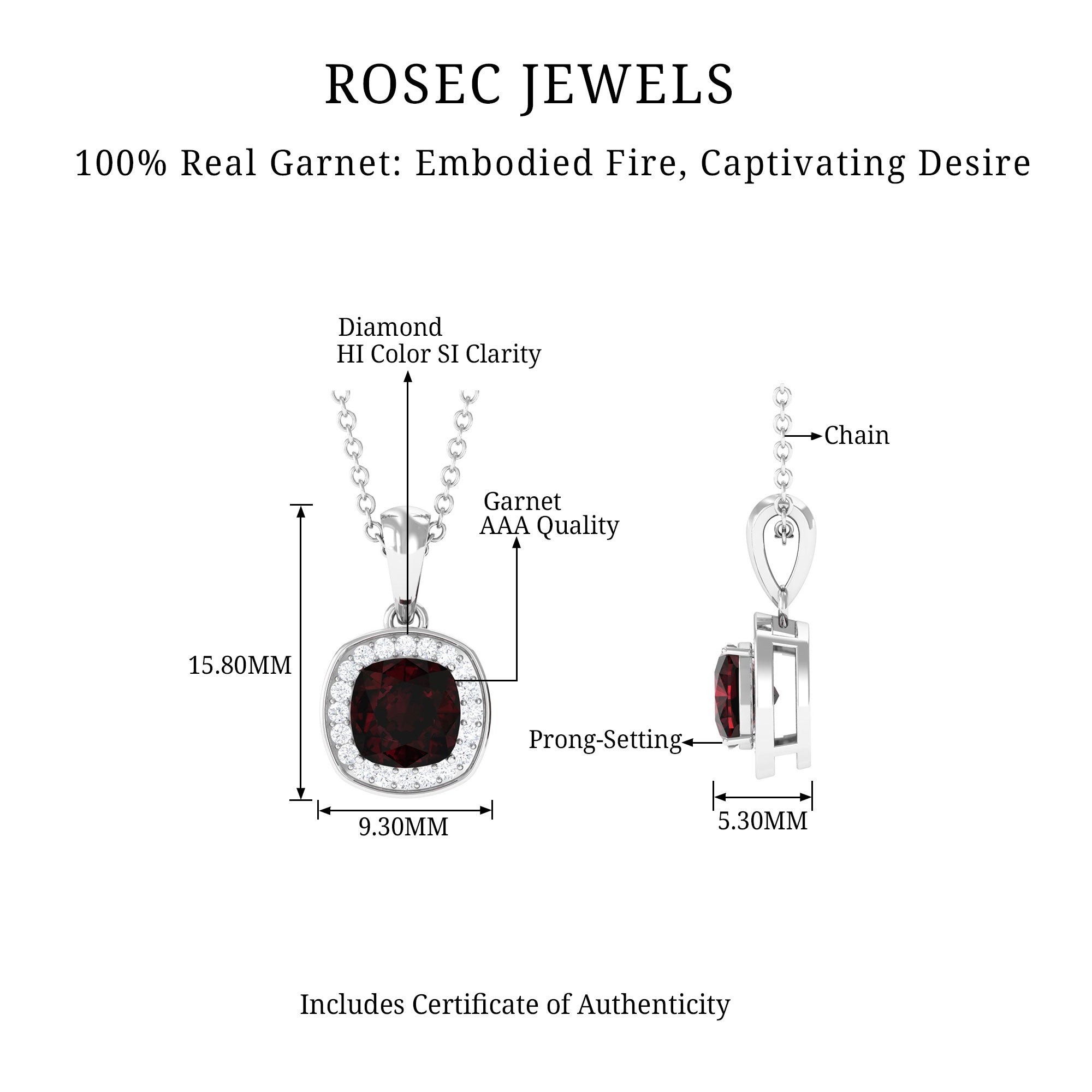 1.50 CT Garnet and Diamond Classic Halo Pendant Necklace Garnet - ( AAA ) - Quality - Rosec Jewels