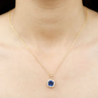 Cushion Cut Lab Created Blue Sapphire Halo Pendant Necklace With Moissanite Lab Created Blue Sapphire - ( AAAA ) - Quality - Rosec Jewels