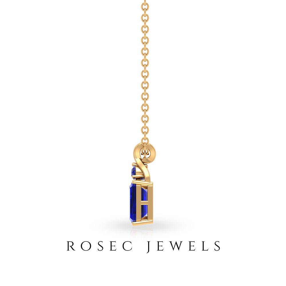 Emerald Cut Lab Created Blue Sapphire Solitaire Pendant Necklace Lab Created Blue Sapphire - ( AAAA ) - Quality - Rosec Jewels