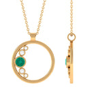 Emerald and Diamond Open Circle Pendant Necklace with Chain Emerald - ( AAA ) - Quality - Rosec Jewels