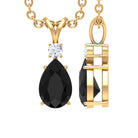 Pear Shape Black Onyx Solitaire Pendant with Diamond Black Onyx - ( AAA ) - Quality - Rosec Jewels